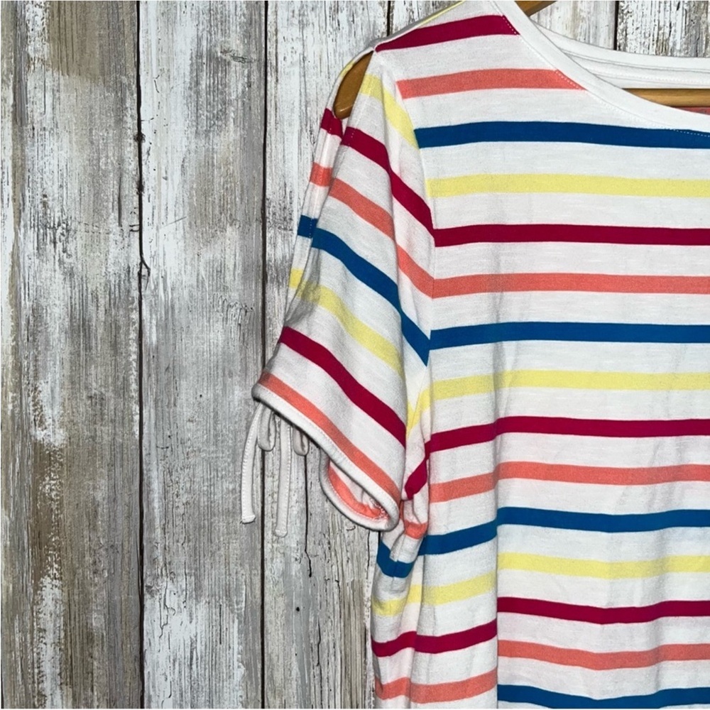 Talbots White Colorful Stripe Open Sleeve Blouse - Picture 3 of 5